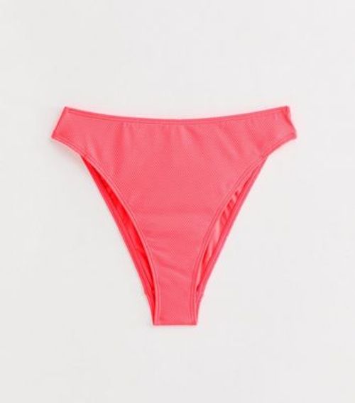 Neon Pink Popcorn Textured High-Waisted Bikini Briefs New Look