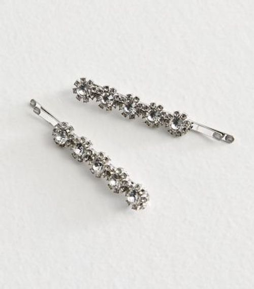 2 Pack Silver Diamante Flower...