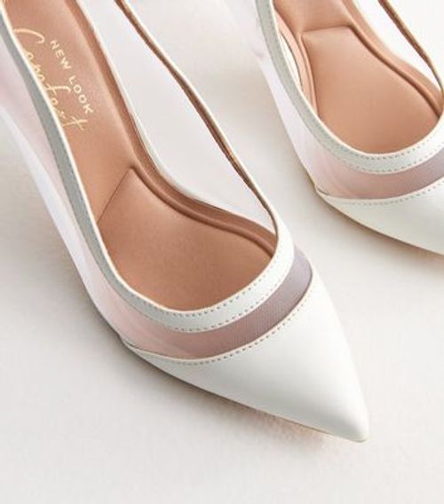 White Mesh-Panelled Stiletto...