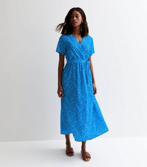 Gini London Blue Fleck-Print Wrap Dress New Look
