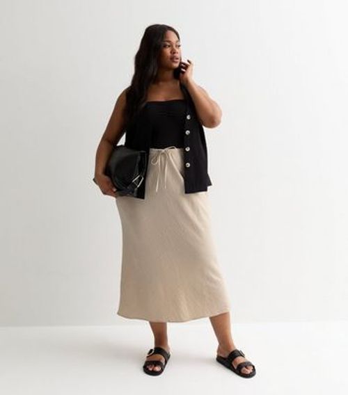 Curves Drawstring Bias Midi Skirt New Look