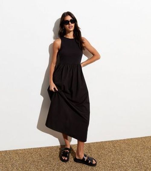 Black Cotton-Poplin Mix Midi...