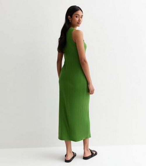 Green Ribbed Racer Midi Dress...