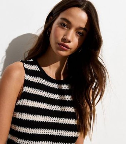 Black Stripe Knit Sleeveless...