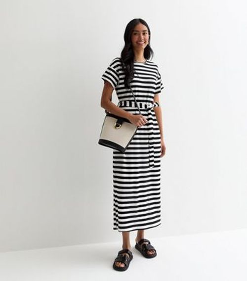 Black Stripe Belted Midi Dress New Look