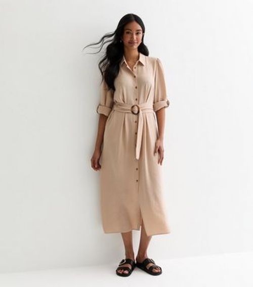 Stone Belted Midi Shirt Dress...