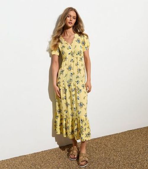 Yellow Floral-Print Slip Dress New Look