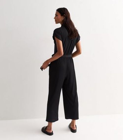 Black Ribbed Zip Up Jumpsuit...