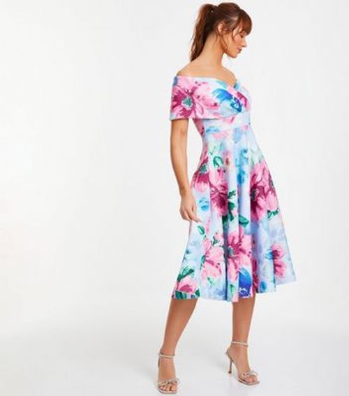 QUIZ Blue Floral Bardot Midi...