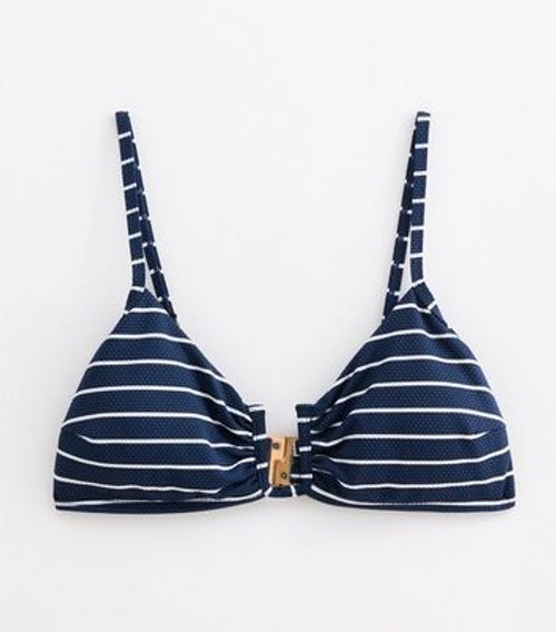 Blue Textured Striped Bikini...