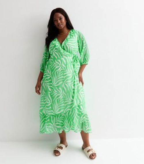 Curves Green Leaf Print Frill...