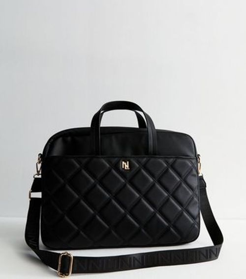 Black Quilted Leather-Look...