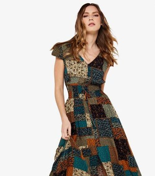 Apricot Brown Patchwork Print...