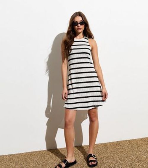 White Stripe Fine Knit Mini...