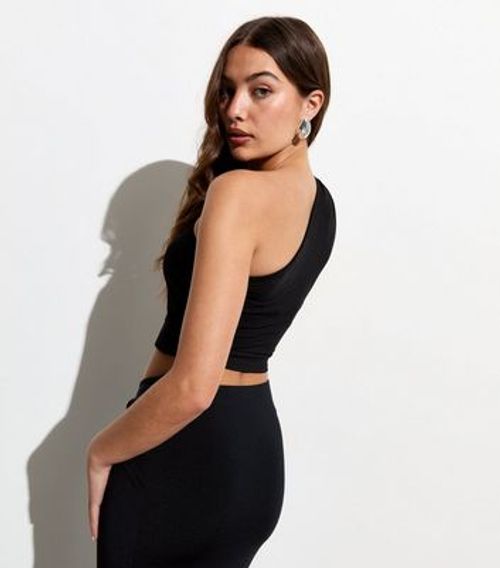 Black One Shoulder Crop Top...