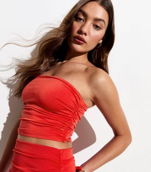 Red Ruched Side Bandeau Crop...