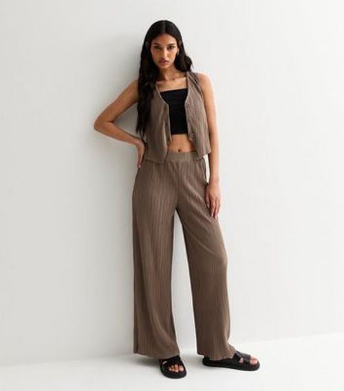 Brown Plisse Pleated Trousers...
