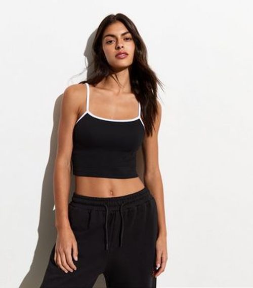 Black Contrast Rib Crop Cami...