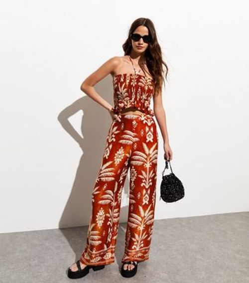 Rust Tropical Print Satin...