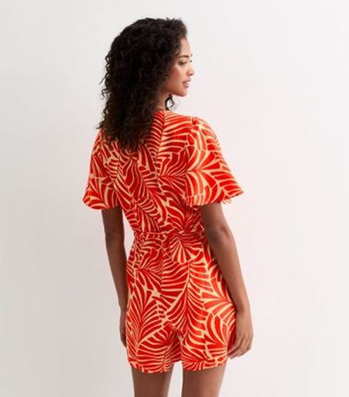 ONLY Leaf Print Short-Sleeve Playsuit New Look