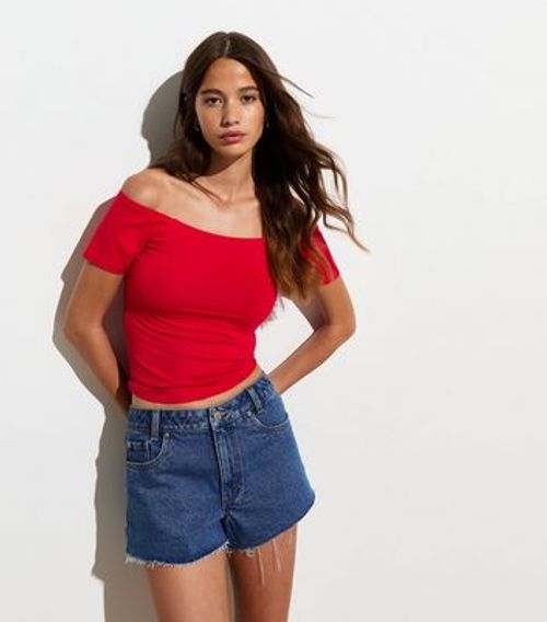 Red Stretch Cotton Bardot Top...