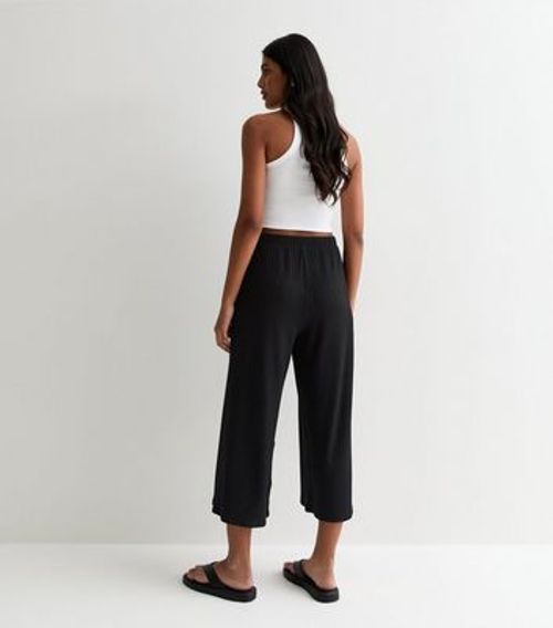 Black Ribbed Wide Leg Cropped...