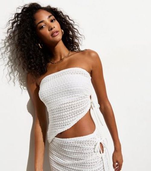 Off White Crochet Asymmetric...