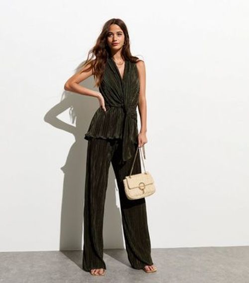 Olive Pleated Sleeveless Top...