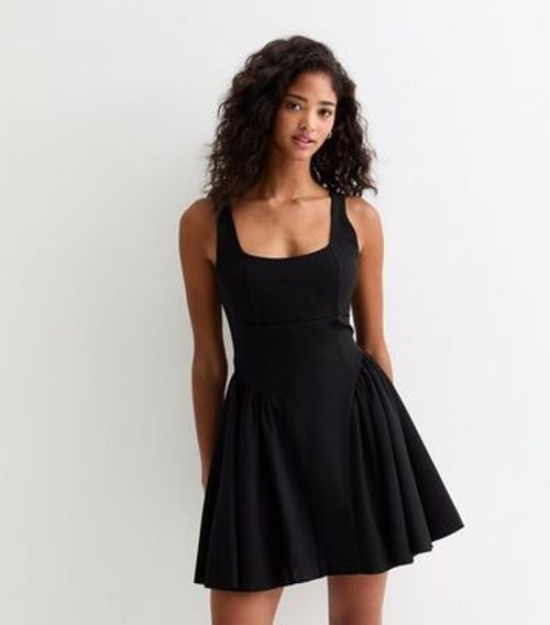 Cameo Rose Black Corset Bow-Detail Mini Skater Dress New Look