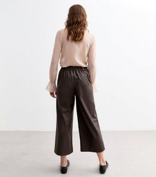 Brown Leather-Look Wide Leg...