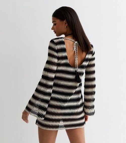 Black Stripe Crochet Flared...