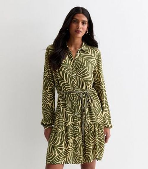 ONLY Khaki Palm Leaf Print Shirt Mini Dress New Look
