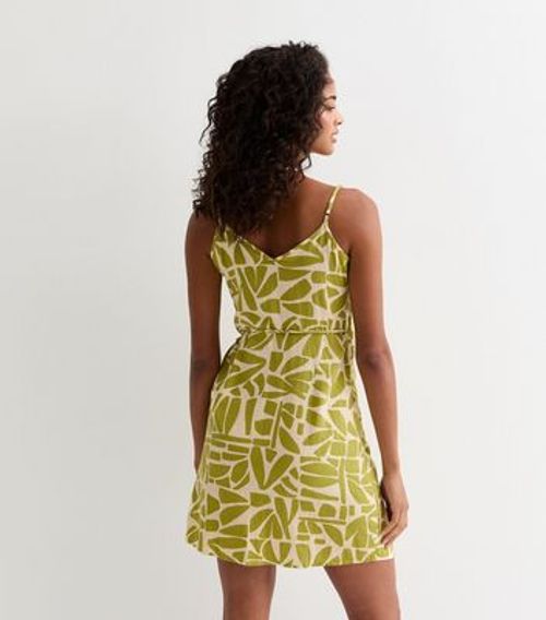 ONLY Green Bold-Pattern Linen Blend Mini Dress New Look