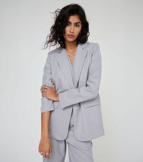 WKNDGIRL Grey Pinstripe Long...