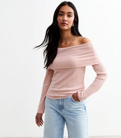 Pink Ribbed Bardot Jumper New...