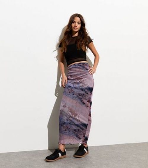 Lilac Marble Print Mesh Midi...