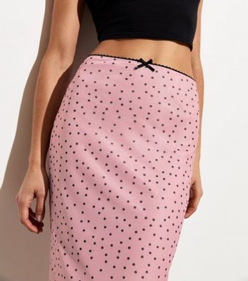 Pink Polka Dot Mesh Midi...