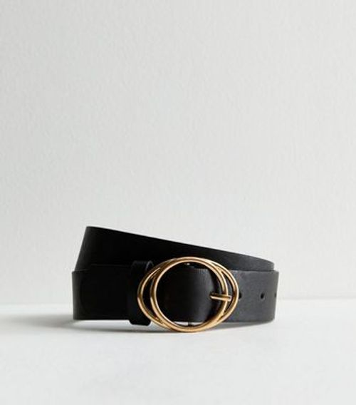 Black Leather-Look Layered Circle Buckle Belt New Look