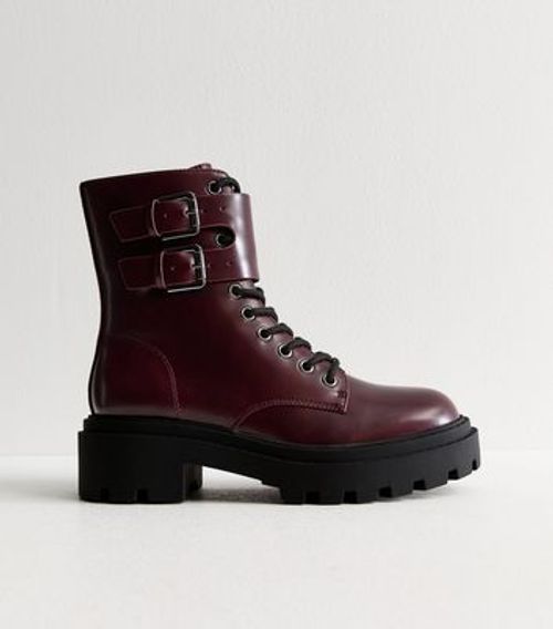 Burgundy Leather-Look Lace Up...