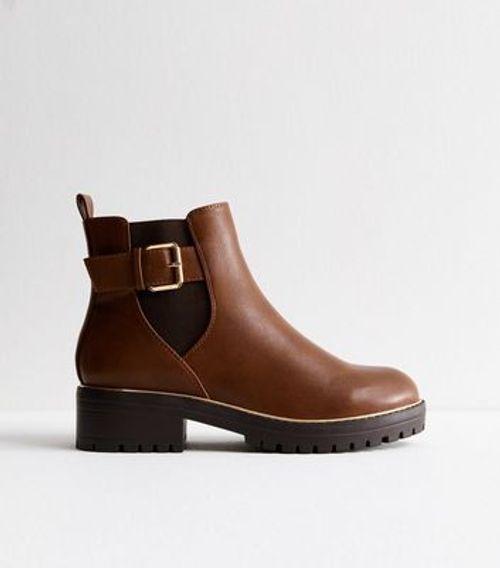 Tan Buckled Chunky Ankle Boots New Look