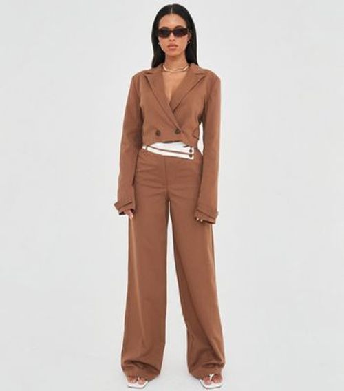 WKNDGIRL Brown Crop Tailored...