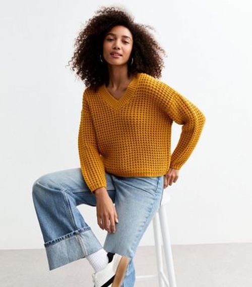 Mustard Chunky Knit V-Neck...