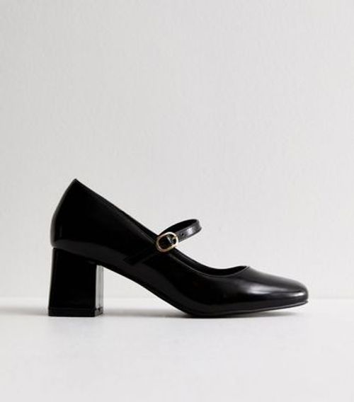 Wide Fit Black Leather-Look Mary Jane Shoes New Look