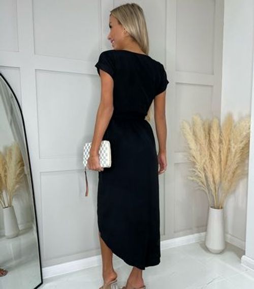 Missfiga Black Tie Waist Wrap Midi Dress New Look