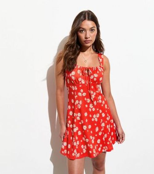 Red Floral-Print Mini Dress...