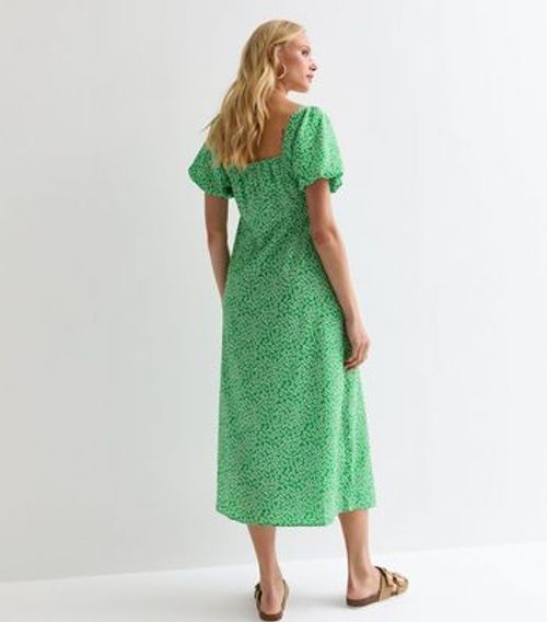 Green Floral-Print Frill-Trim...