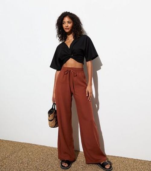 Brown Linen Look Wide Leg...