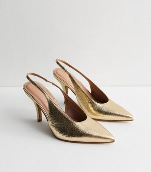 Gold Leather-Look Slingback...