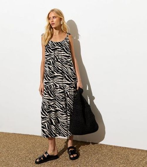 Black Zebra-Print Midi Slip Dress New Look