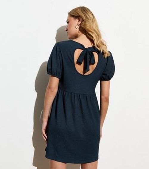 Navy Round Neck Crinkled Mini...